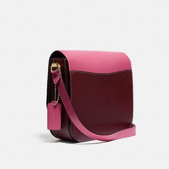Coach Hutton Saddle Pink & Maroon Colorblock Leather Crossbody/Shoulder Bag - Picture 2 of 15